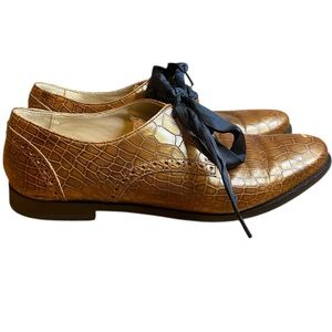 Cole Haan Breslyn Derby Camello Metallic Gold Leather Croc Embossed Shoes Size8